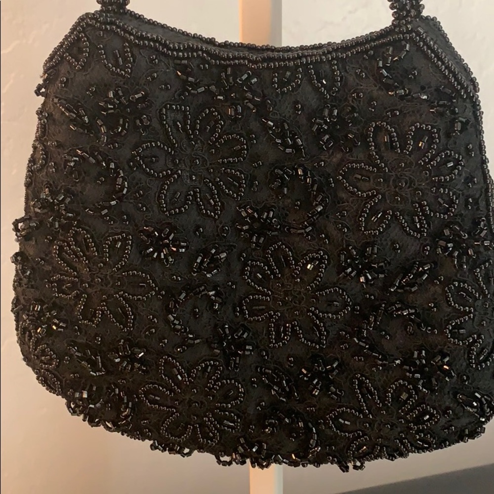 Cache small black beaded tote dinner bag
